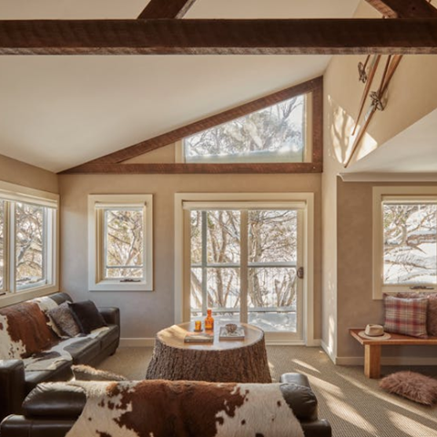 Snowy mountain lodge image