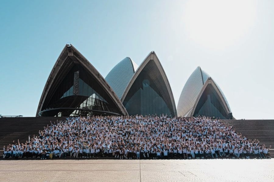 Conference attendees on the steps of Sydney Opera House
